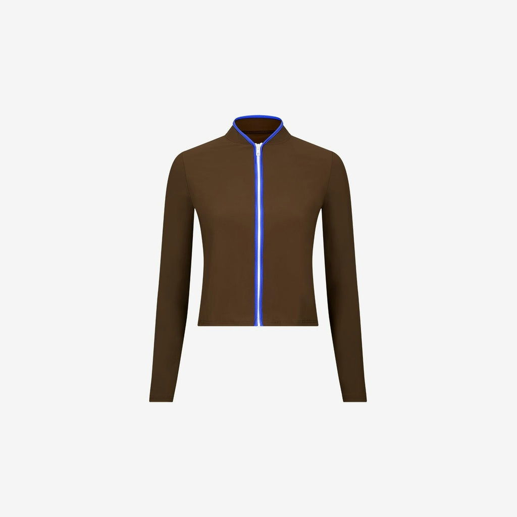 Rash Guard With Zip ― Coffee / Blue