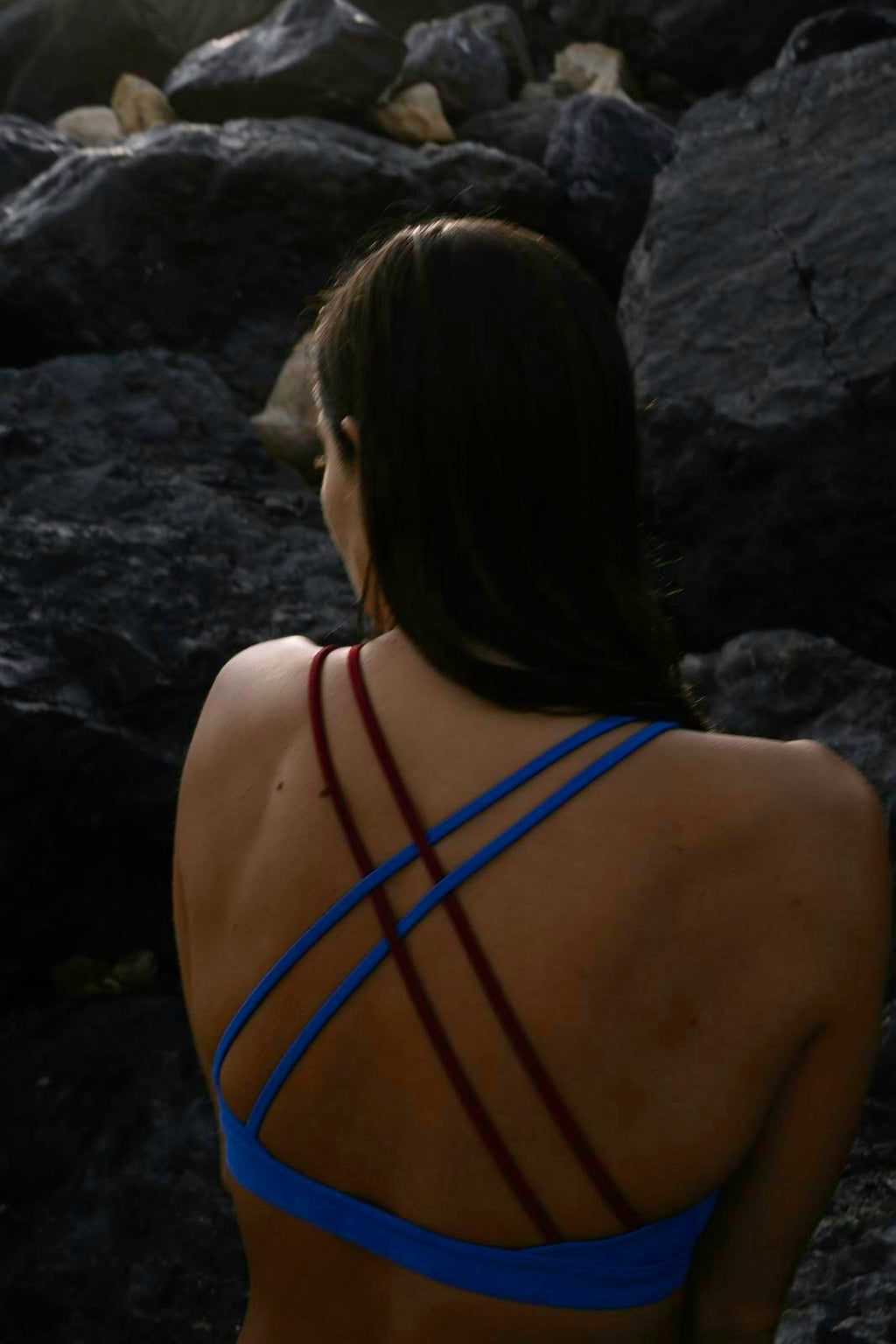 Bikini Top Cross ― Blue / Dark Red