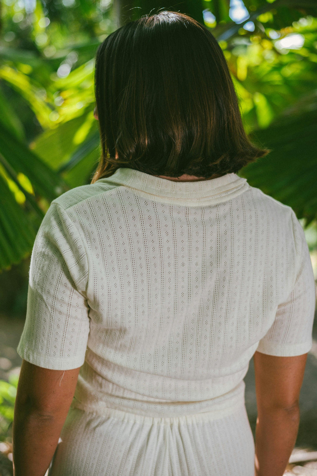 Beach PJ Collar Tee in Cream Pointelle