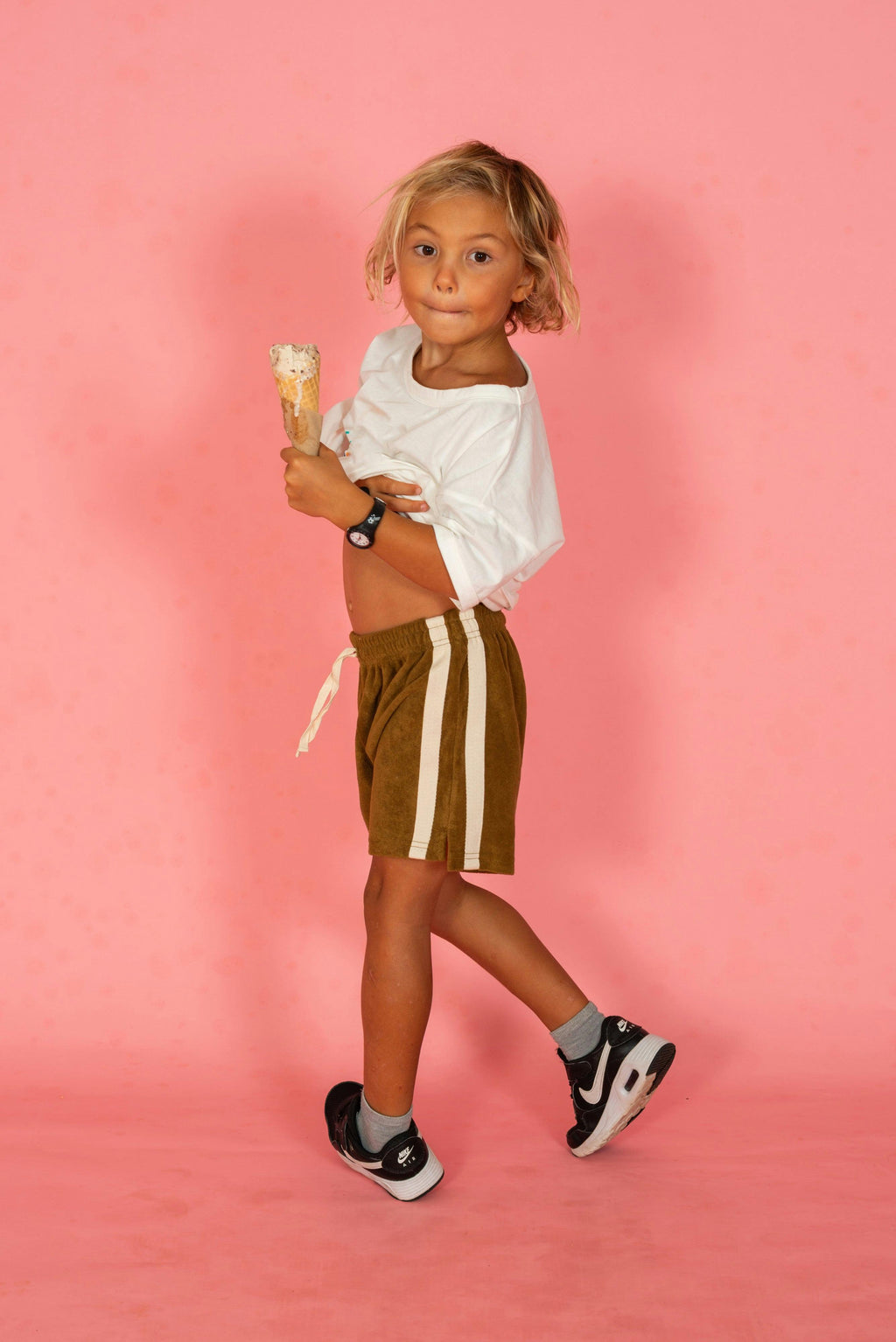 Mini Terry Towelling Shorts in Army Green