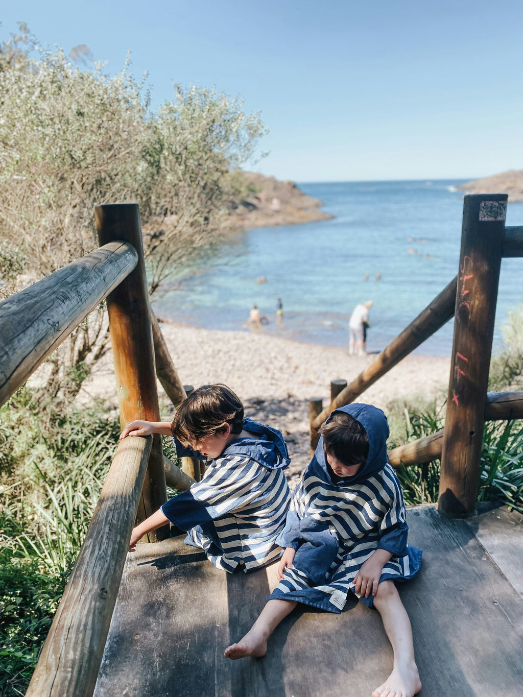 Ocean Blue Stripe Kids Poncho