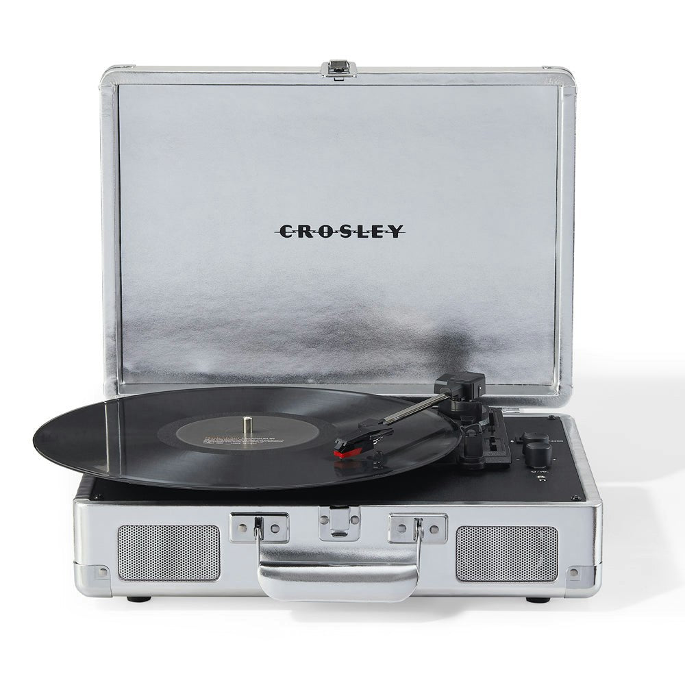 Crosley Cruiser Bluetooth Portable Turntable - Silver + Gadhouse Vinyl Rack Bundle - Black