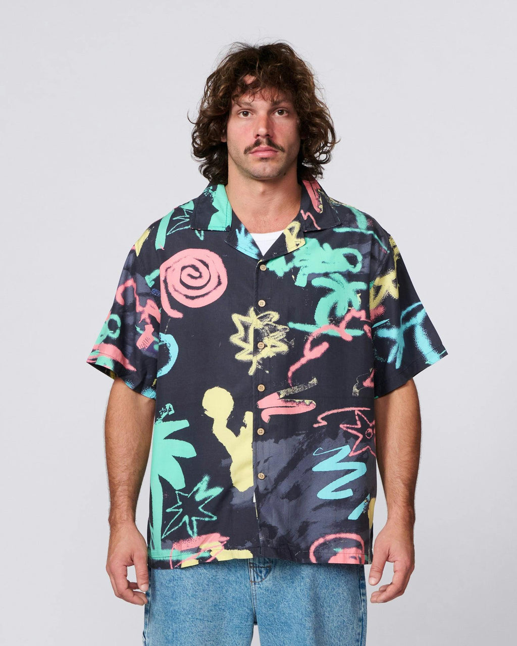 Scribbles Short Sleeve Resort Shirt - Black