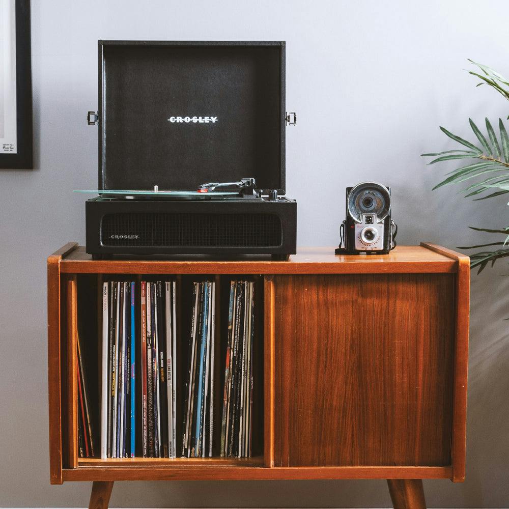 Crosley Voyager Bluetooth Portable Turntable + Crosley Asheville Stand Bundle - Black