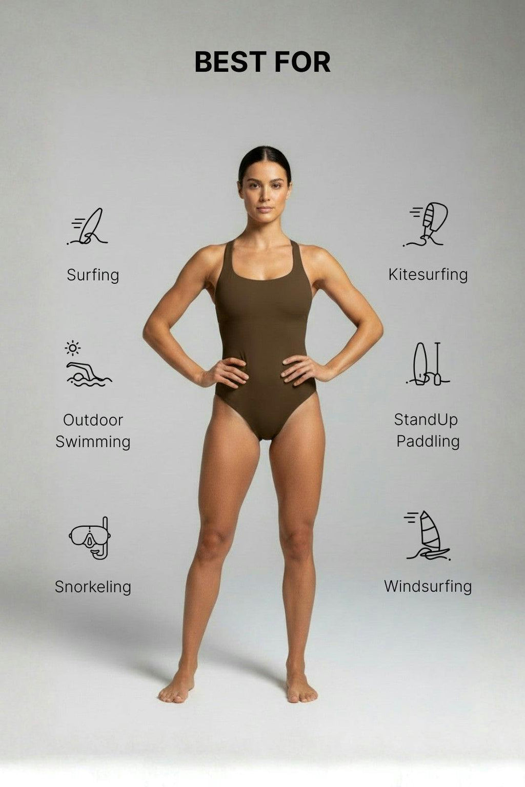 Nerida One Piece Swimsuit Scoop Neck ― Coffee