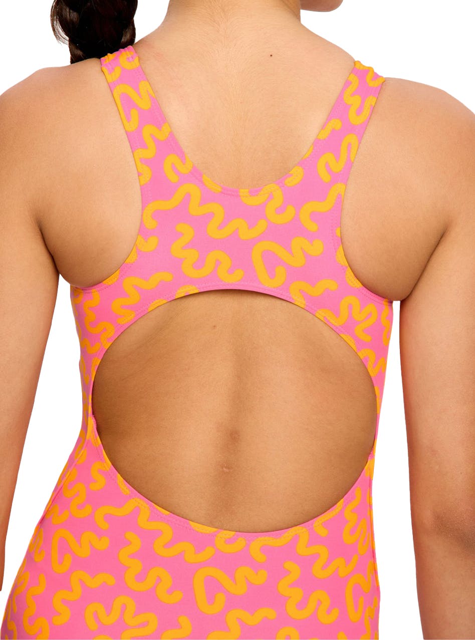 Teen Period Swimwear Racerback One Piece Light Absorbency Wavy Pink