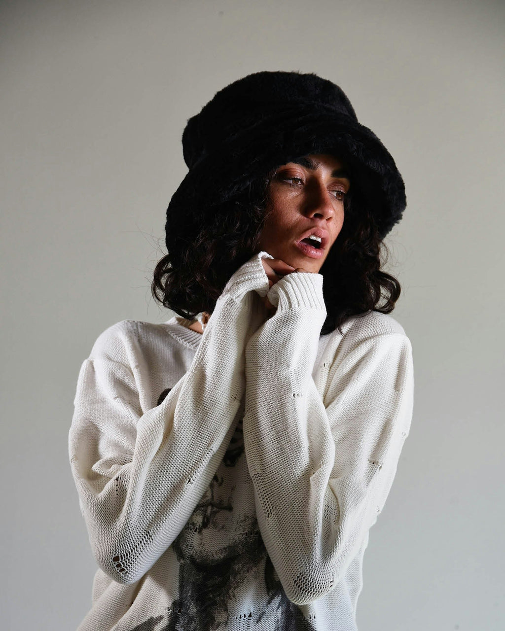 The Cosmic Girl Bucket Hat - Black Faux Fur