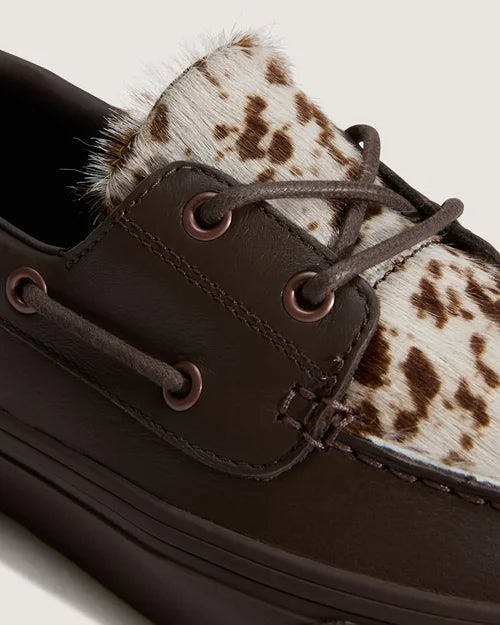 Vans Premium 2-Eyelet Boat Shoe in Pony Hair Dark Brown