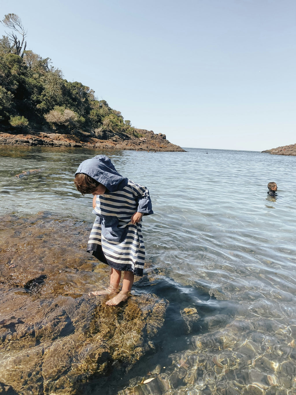 Ocean Blue Stripe Kids Poncho