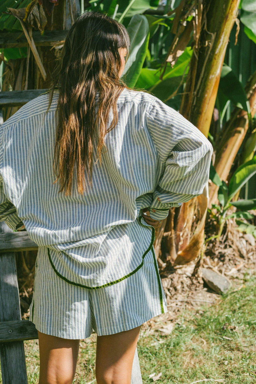 PJ Shirt in Green Velvet Stripe