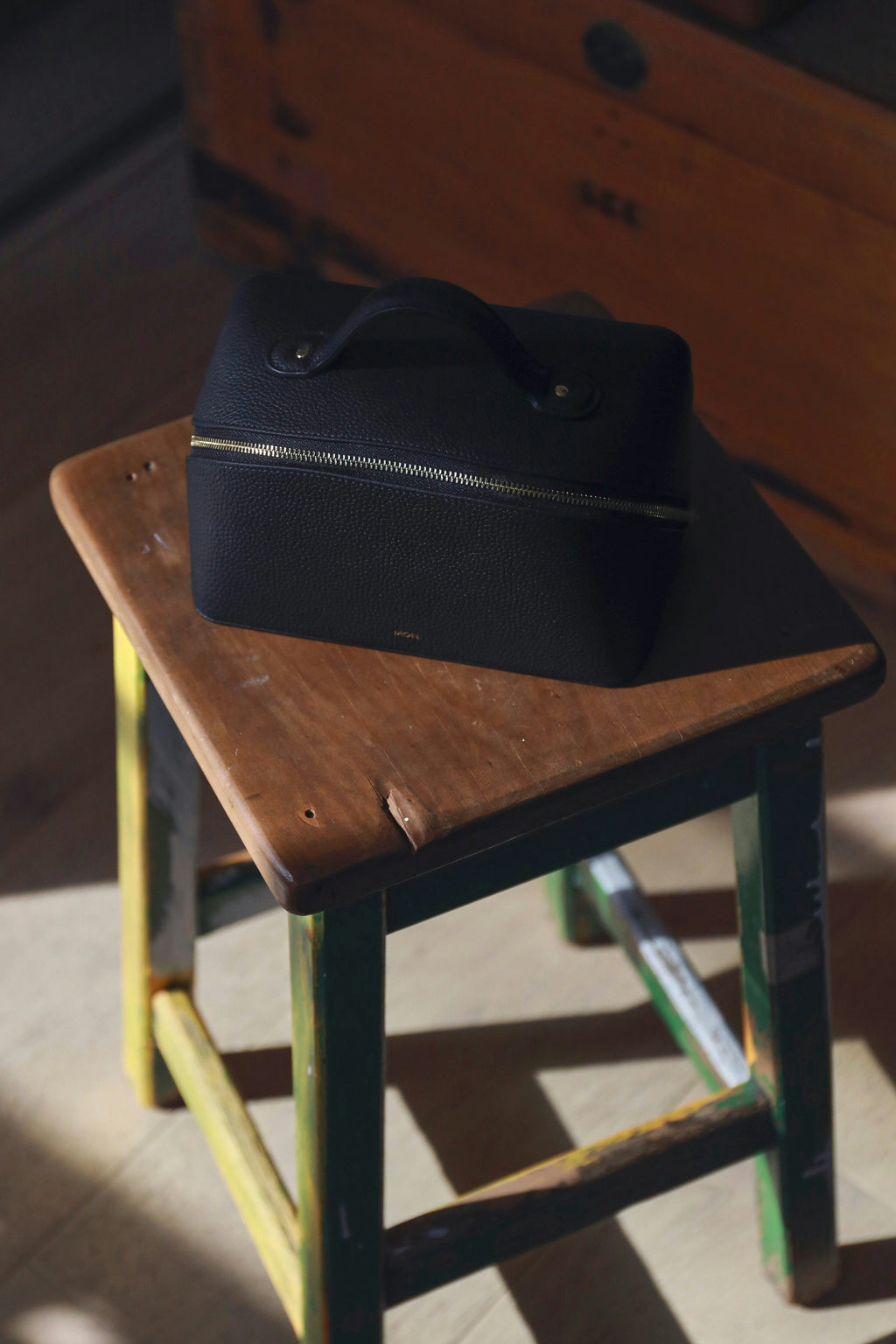 Leather Cosmetic Bag | Black Gold