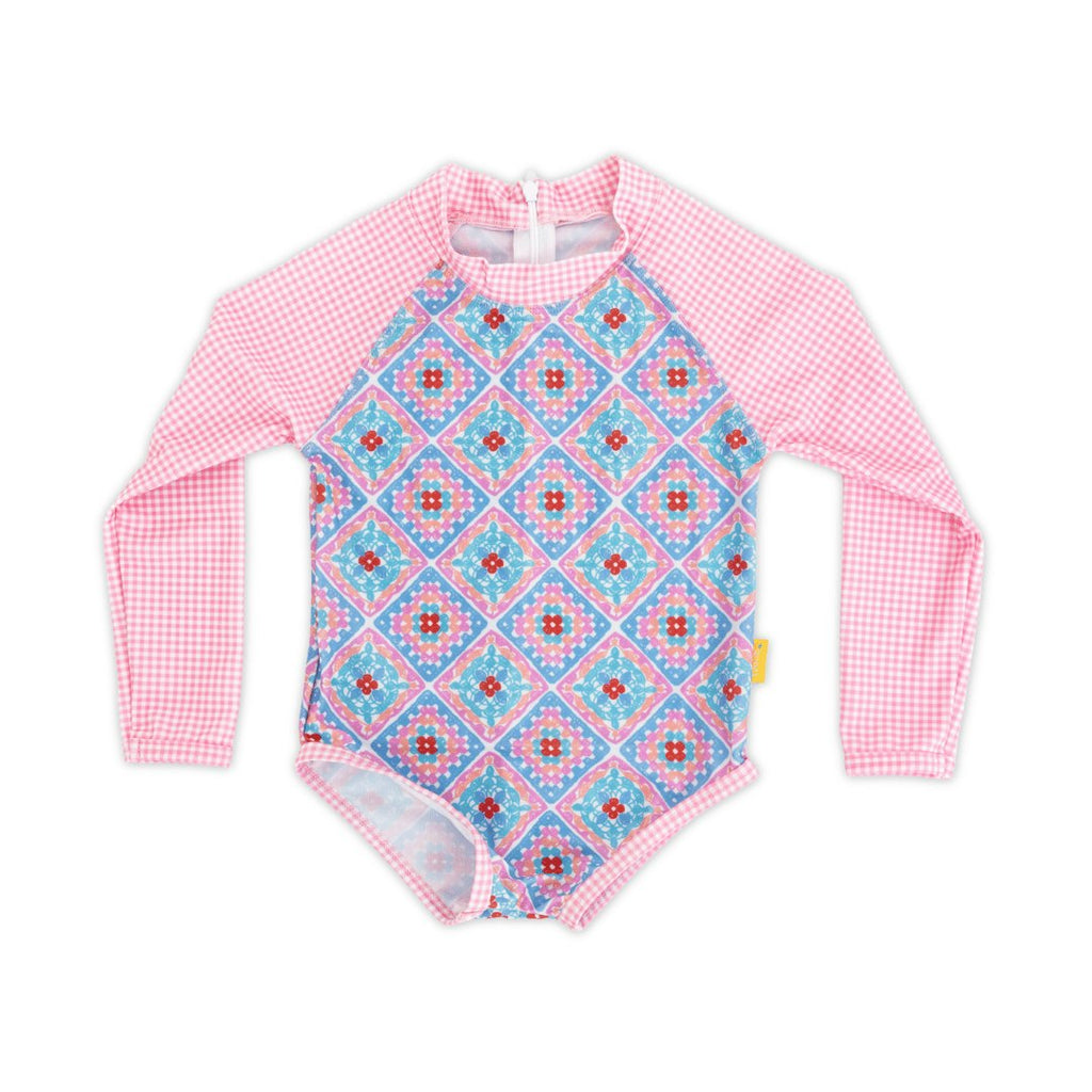 Tyoub Girls Long Sleeve One-Piece Swimsuit Petal Patchwork