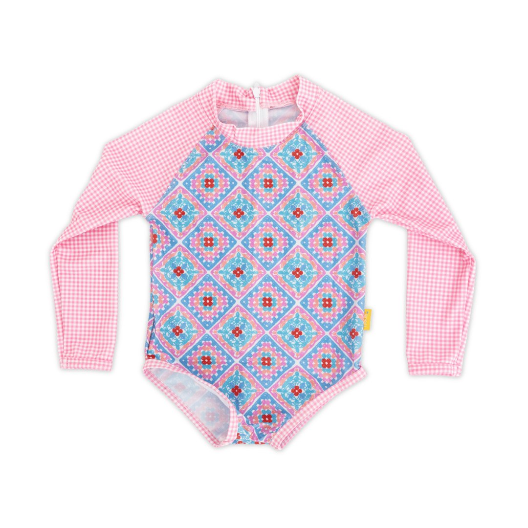 Tyoub Girls Long Sleeve One-Piece Swimsuit Petal Patchwork