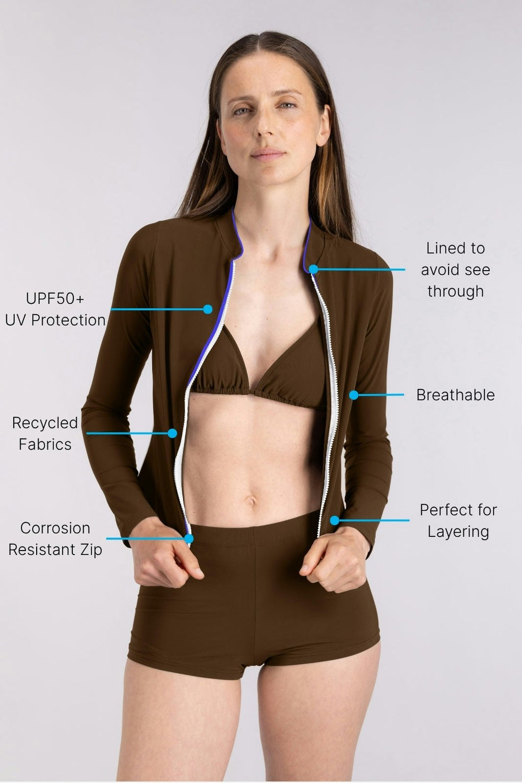 Rash Guard With Zip ― Coffee / Blue