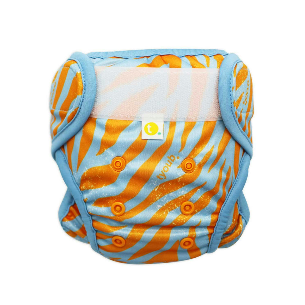 Tyoub Adjustable Reusable Swim Nappy and Wet Bag - Tiger Blue Orange