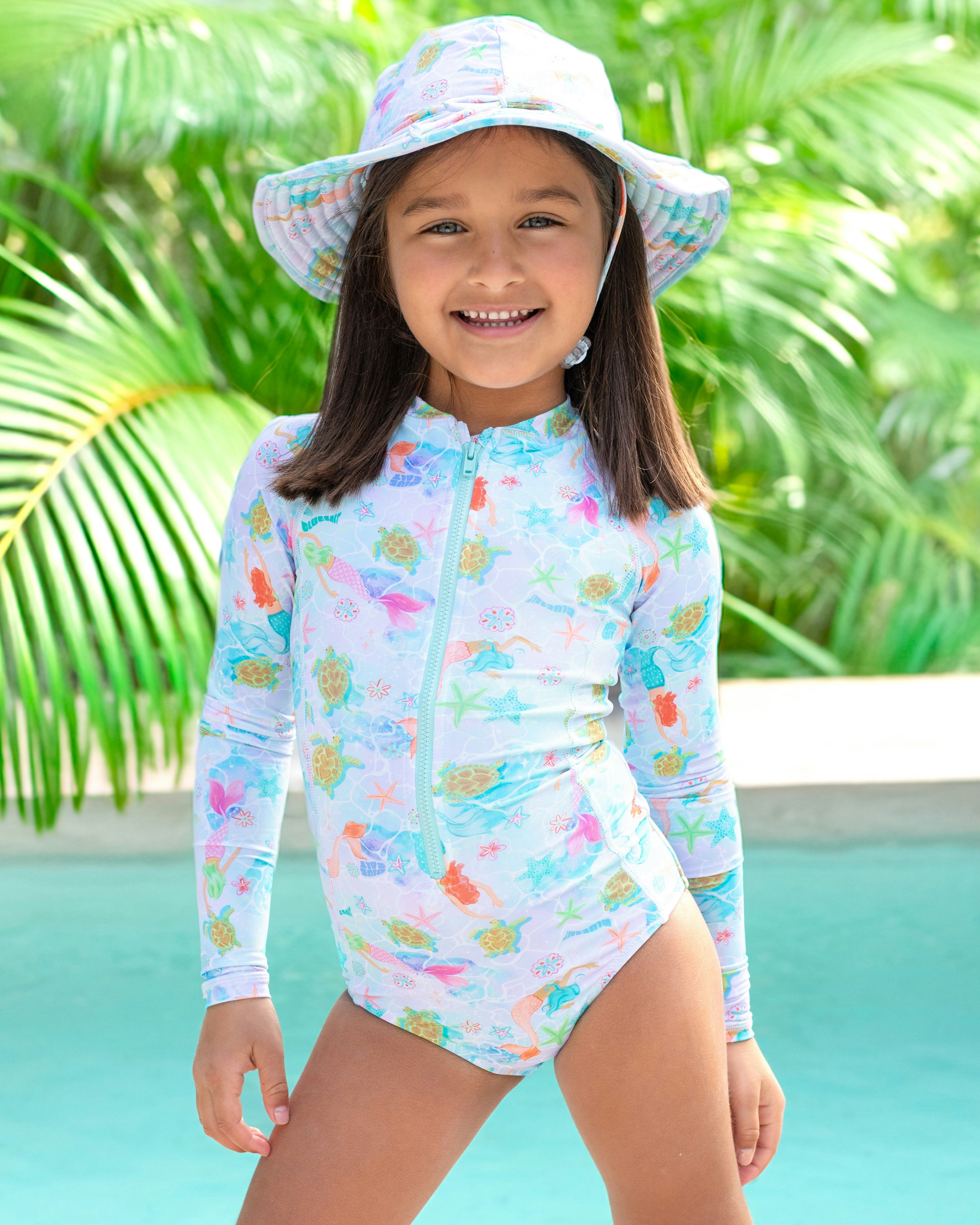 Long sleeve surf swimsuit with matching Beach Hat - Hamilton Island