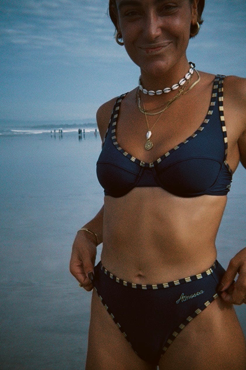 Pacific Bikini Brief in Navy and Gold