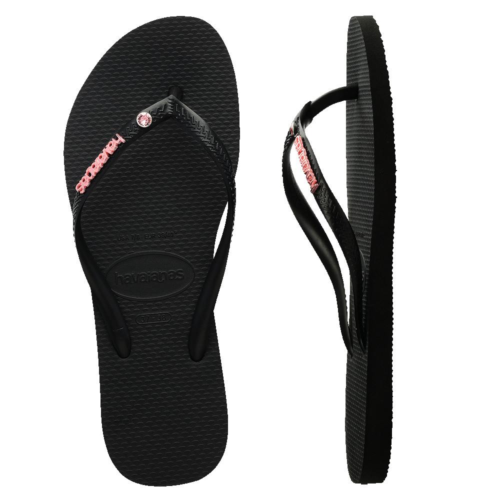 Slim Metal Logo Crystal Thongs